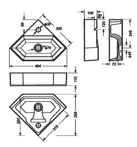 Раковина угловая накладная  35, без крепежа (арт 0030107), цв белый Sanita Luxe Line WB.CR/Line/35-C/WHT.G/S1