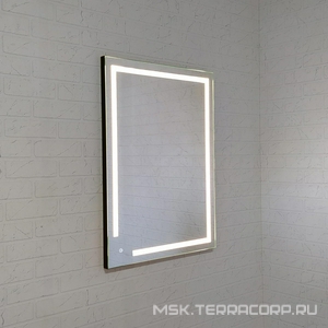 Зеркало 60х80 см, универсальный монтаж, LED подсветка с сенсорным выключателем, черный алюминиевый профиль КЗСК 405 4050608ску