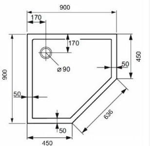 Поддон душевой 900х900хh40мм, (без оборудования слива, ножек, панели),  5-угольный ZZ Huppe Huppe Purano 210601 055