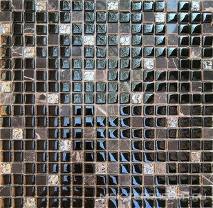Мозаика Мозаика 2030 микс черный мрамор-черный-платина рифленная 15х15 ZZ|30х30 Мастера Керамики Glass МКС 2030