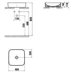 Раковина-чаша накладная  40x40 см см, БЕЗ отверстия для смесителя, цв.белый KL Creavit Ultra UL040-00CB00E-0000