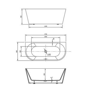 Ванна 1700х800хh580мм, пристенная, интегрир.слив перелив, д/к цв.хром в компл.,(акрил цв.белый), Vincea ZZ Vincea Ванны VBT-421-1700