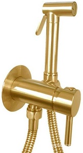 Смеситель совмещённый с гигиенич.душем, (готовый к-т: лейка, шланг металл 120см.,скрытая часть), (металл цв.золото медовое брашир),  ZZ Paffoni Tweet Round Mix ZDUP110HGSP