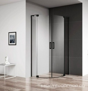 Душ уголок,1/4 круга с распашн. дверьми (800-900)x(800-900) x1950, (стекло прозр.8мм,фурнит.цв. черный),  ZZ Cezares Slider SLIDER-R-2-80/90-C-NERO