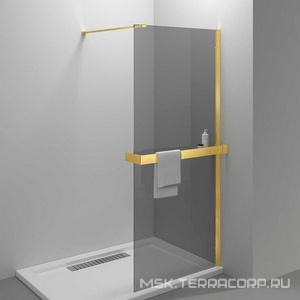 Душ.перегородка 900хh2000мм, (стекло тонированное 8мм Easy Clean, поперечн. укорач.кронштейн 1200мм, фурнит.цв.браш.золото),  ZZ Vincea Walk-In VSW-4HR900CGG