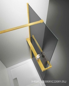 Душ.перегородка 900хh2000мм, (стекло тонированное 8мм Easy Clean, поперечн. укорач.кронштейн 1200мм, фурнит.цв.браш.золото),  ZZ Vincea Walk-In VSW-4HR900CGG