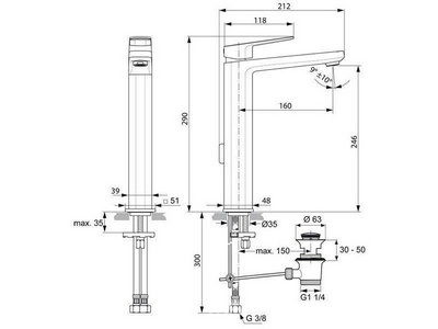 Смеситель для раковины, с высоким корпусом, с д/к, (цв. хром),  ZZ Ideal Standard Tonic II A6328AA
