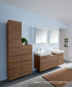 Шкаф пенал подвесн. 390хh1050х360мм, правый/левый, 2 дверцы, 1 выдв.ящик, крепёж в комп., (цв. Пекан),  ZZ Geberit Renova Plan 501.922.JR.1