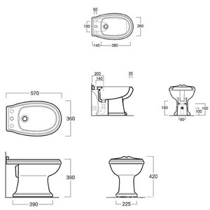 Биде напольное 360х570хh390мм, 1 отв. д/смес., (с желобом по периметру), (цв. белый),  Simas Arcade AR 823
