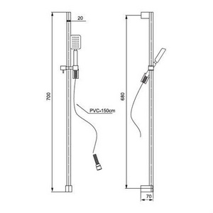 Душевой гарнитур, стойка h700мм, лейка д/д ручн., шланг, (цв.хром), Catania ZZ Paini Genova GNCR121