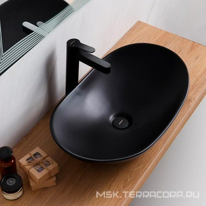 Раковина накладная керамическая, овальная 605x370xh150мм, без отверстия для смесителя, без перелива, (цв.матовый черный), BelBagno ZZ BelBagno Универсал BB1404-H301