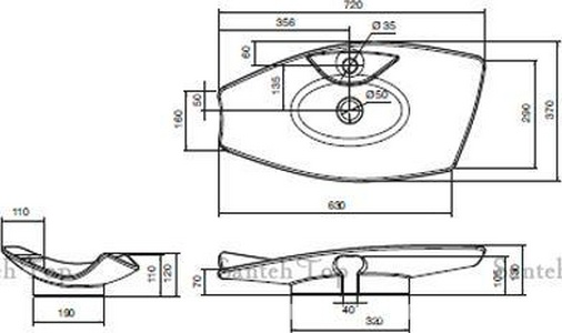 Раковина накладная на столешницу, 72х37хh13см, c 1 отв.д/смесителя, без перелива,  ZZ Scarabeo Kong 8052/R