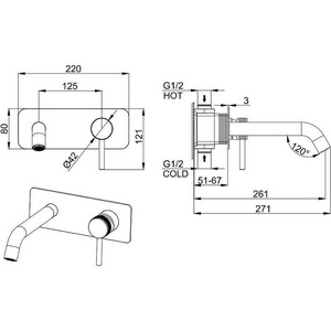 Смеситель для раковины, встраиваемый в стену, излив 195мм, встраив.часть в компл., (цв.браш.никель),  ZZ Allen Brau Priority 5.31003-BN