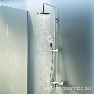 Душевая стойка с изливом и термостатом (душевой шланг, ручной + верхний душ) цв.хром AMPM X-Joy F0785A500