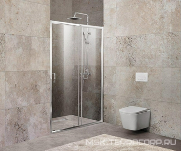 Дверь для душа, в нишу 1100-1250хh1900мм, сдвижная, 1 дверь, 1 неподв.секция, правая/левая, (стекло рифленое Punto 5мм, фурн.цв.хром),  ZZ BelBagno Unique UNIQUE-BF-1-110/125-P-Cr