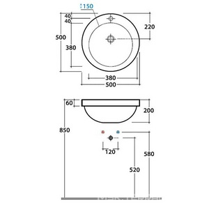 Раковина встраиваемая в столешницу сверху, круглая d500хh60(200)мм, с 1 отв.д/смесит., без перелива,  ZZ Globo Band SAP50.BI