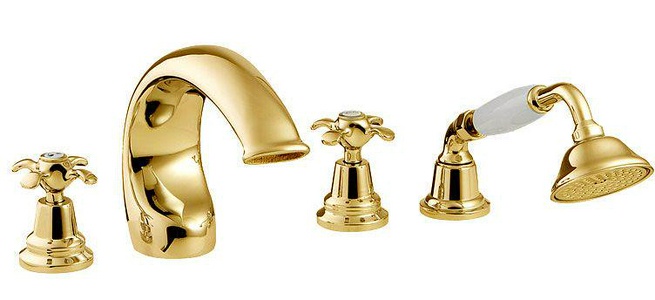 Смеситель для ванны, встраиваемый в борт ванны с душ. гарн. на 4 отв. (цв.золото) Nuova Retro ZZ 3M Nuova retro 4171 DD