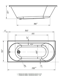 Ванна акриловая, угловая 170х75 см, левая, без каркаса, панели и слива-перелива, цвет белый ZZ 1Marka ALISA 01али1775л