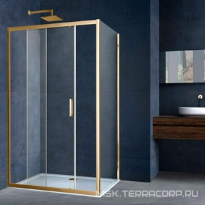 Душевой уголок 1200х800хh1900мм, прямоуг., правый/левый, (стекло прозрачное 6мм, фурн.цв.,брашированное золото),  ZZ Vincea Alpha VSR-3AL8012CLG