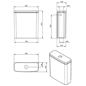 Бачок для унитаза, подвод воды сверху сбоку слева, (БЕЗ механизма смыва арт.33413114),  ZZ Sanindusa Look 134113004