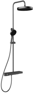 Смеситель-термостат для душа, со стационарным верхн.душем 30см., душевая лейка, шланг в компл., (цв.вороненая сталь),  Vincea Inspire VSFS-3I12TGM