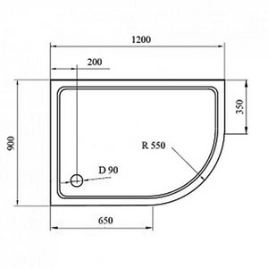 Поддон душевой 1200х900h35мм, R550мм, "Правый" (без сифона, ножек, экрана), ассиметричный, цв. белый стеклокомпозит SMC, Cezares ZZ Cezares Универсал TRAY-M-RH-120/90-550-35-W-R