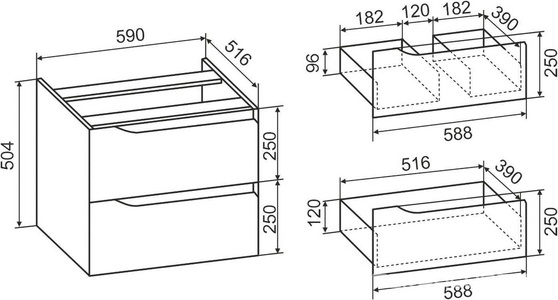 Тумба подвесная 60 см, 2 выдвижных ящика, без столешницы и раковины (любая накладная), цвет белый Aqua de Marco Nordic 2060CNOR\H\R