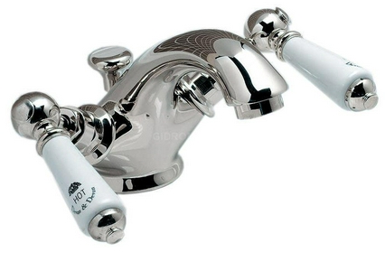 Смеситель для раковины на 1 отв., c д/к, (цв.хром, ручки цв.белый),  ZZ Devon & Devon Dandy MARF54CR