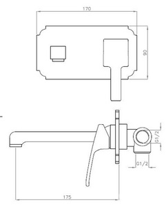 Смеситель для раковины настенный, излив 175мм, (внутр.часть в компл.), (цв.золото),  ZZ Cezares Legend LEGEND-BLS2-03/24