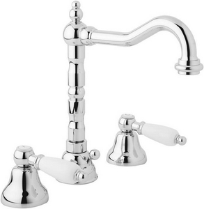 Смеситель для раковины на 3 отв., с д/к, (цв. хром, ручки белые),  ZZ Cezares First FIRST-BLS2-01-Bi