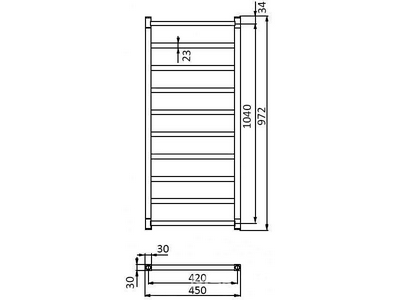 Полотенцесушитель 450хh1040мм,на ГВС/сист.отопл.,до 13,5bar,G1/2,(креплен, кран Маевск., заглушка в компл.),БЕЗ кранов перекрыт,(нерж сталь)  ZZ Zehnder Stalox STXI-100-045
