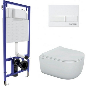 Комплект : инсталляция NOVUM для подвесного унитаза+ клавиша O1 белая глянец+ подвесной унитаз, безободковый, с сиденьем микролифт ZZ Berges Vita 043379