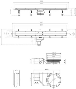 Дренажн.канал 850мм, готов.компл, сифон d50 вых.вбок,48л/мин, затвор(сухой/гидро), мин h монтаж 62мм, 2х стор.вставка цв.матов хром/под плитку, CFL Pestan Confluo Frameless Line 13701233-New