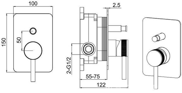 Смеситель для душа, встраиваемый в стену, с переключателем, (цв.графит браш),  Allen Brau Priority 5.31011-MG