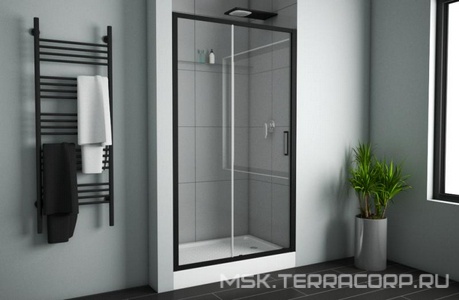 Душевая дверь в нишу Bravat , раздвижная, 120х200х59.7, стело прозрачное, профиль черный ZZ Bravat Blackline BD120.4101B