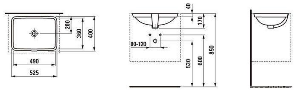 Раковина 530х405мм, без отв.д/смесит., устанавливаемая под столешницу, LaufenPro S ZZ Laufen Laufen Pro S 8.1196.1.000.109.1