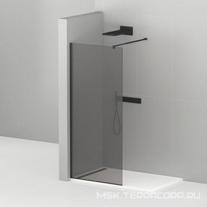 Душевая перегородка 800хh1950мм, правая/левая, (стекло графит 8мм, поперечный кронштейн 700-1050мм, фурнит. цв.черный),  ZZ Cezares Liberta LIBERTA-L-1-80-GR-NERO