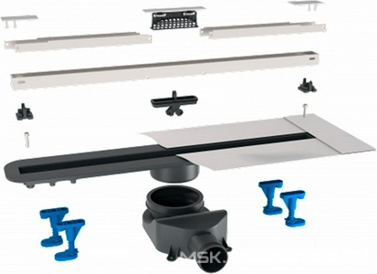 Дренажный канал 850мм, готовый компл, сифон d50 выход вбок 45л/мин, затвор сухой/гидро, ножки, ультратонккая модель, (нерж. цв.хром мат),  ZZ Bettoserb Slim 13100035NEW