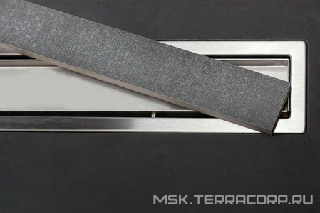 Дренажный канал 950хh71/117мм,готовый компл,сифон d50 выход вбок 48л/мин,ножки, 2х сторон.решётка/полая под плитку (цв.мат.хром), Confluo PL ZZ Bettoserb Confluo Frameless Line 13100007-NEW