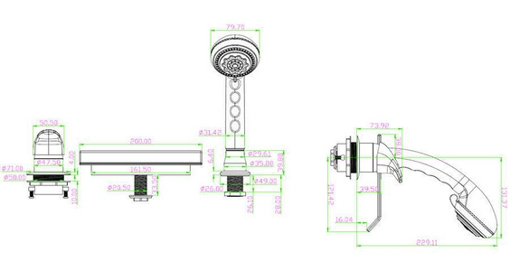 Смеситель врезной для ванны на четыре отверстия CUBICA, хром ZZ AquaDesign Cubica CUBICA