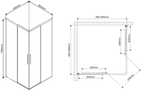 Душевой уголок 900х900хh1950мм, квадрат, (стекло прозрачное 6мм Easy Clean, фурн.цв.черный матовый),  ZZ Vincea Slim-N VSS-4SN900CLB