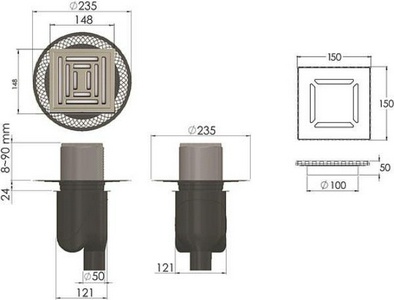 Душевой трап Berges Wasserhaus Platz Uno 15x15 см ZZ Berges Универсал 090070