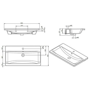 Раковина прямоугольная 83х47см, с отв.д/смесителя, для установки на тумбу,  ZZ Sanindusa Look 134360004