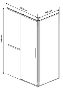 Душевой уголок 1200х900хh2000мм, прямоуг., правый/левый, (стекло тонированное 6мм Easy Clean, фурн.цв.черный матовый),  ZZ Vincea Slim Soft VSR-1SS9012CGB