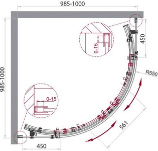 Душевое ограждение 1000x1000х1950мм, 2 раздвижных двери, 2 неподвижных секции, (стекло прозрачн.8мм, фурн.цв.черный), Acqua ZZ BelBagno ACQUA ACQUA-R-2-100-C-Nero
