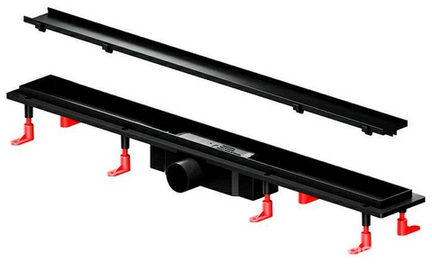 Душевой желоб 80 см, комбинированный затвор, решетка под плитку из нерж.стали, цв. черный матовый, ZZ AMPM Универсал W02SC-U11-080-04BM