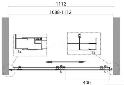 Дверь для душа, в нишу 110хh195см, раздвижная, 1 дверь, 1 неподв.секция, правая/левая, (стекло Шиншила 5мм, фурн.цв.хром), Uno ZZ BelBagno Uno-195 UNO-195-BF-1-110-CH-CR