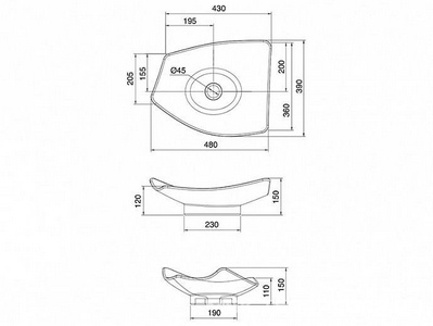 Раковина накладная на столешницу, 48х39хh15см, без отв.д/смесителя, без перелива,  ZZ Scarabeo Kong 8051