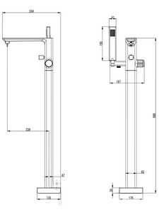 Смеситель напольный для ванны, с ручным душем и изливом, цв. хром Azario PIANO AZ-208260AB5C-0308A