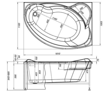 Ванна JAMAICA 160*100 правая, каркас в компл., без панели ZZ Aquanet Jamaica 205503